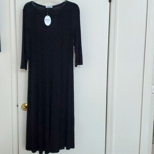 NWT HOTOUCH Black jersey ankle length dress 3/4 sleeves size Large R